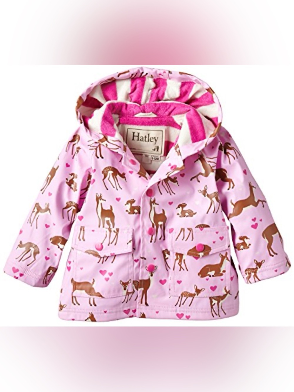 Hatley Girls Deer and Hearts Pink Raincoat - Sz 5T
